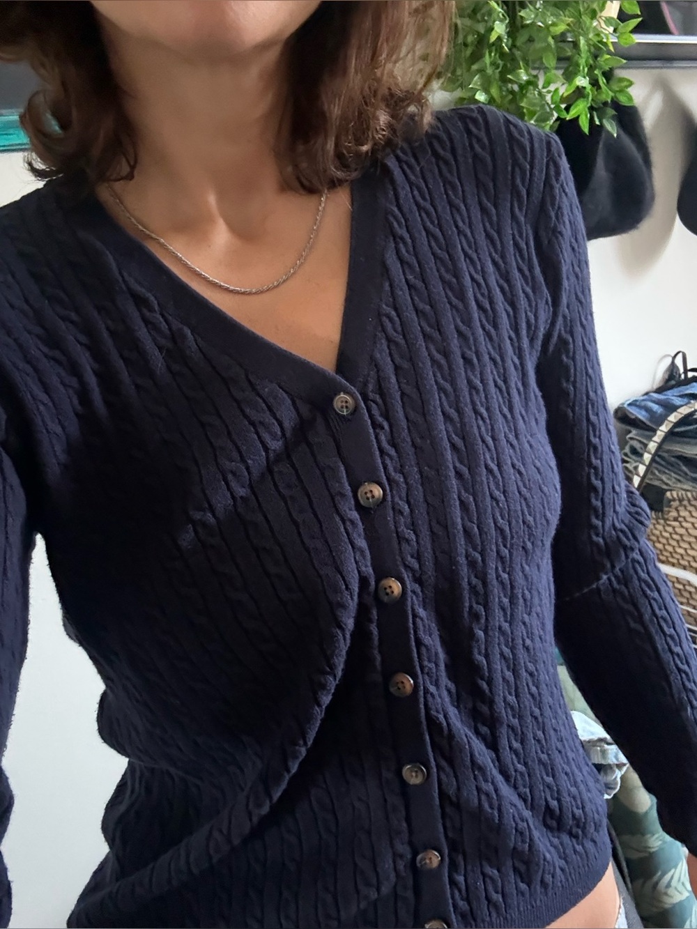 Brandy Melville Navy Cable-Knit Button Cardigan